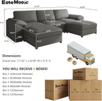 EASE MOOSE Oversized Modular Sofa with Deep Seat,Leather Sectional U Shaped Couch for Living Room,Comfy Scratch Resistant Faux Leather Material,Modern Sofas with Ottoman,Grey