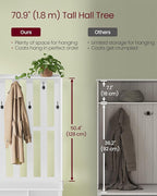 VASAGLE Hall Tree with Bench and Shoe Storage, Coat Rack with Shoe Bench, 7 Double Hooks for Jackets, Hats, Entryway, Bedroom, Living Room, 13.8 x 31.9 x 70.9 Inches, Matte White UHSR414WB01S
