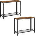VASAGLE Set of 2 Narrow Sofa Console Tables, 2-Tier Entryway Tables with Mesh Shelf, Steel Frame, Adjustable Feet, for Hallway, Living Room, Industrial Style, Rustic Brown and Black ULNT80X-2J
