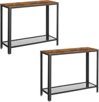 VASAGLE Set of 2 Narrow Sofa Console Tables, 2-Tier Entryway Tables with Mesh Shelf, Steel Frame, Adjustable Feet, for Hallway, Living Room, Industrial Style, Rustic Brown and Black ULNT80X-2J
