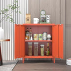 Living Room Cabinets,Orange Lockable Storage Cabinets with Doors and Shelves,2 Door Cabinet with high feet,Modern Metal Locker,Low Side Cupboard for Home,Office,Kitchen,Bathroom,Dining Room
