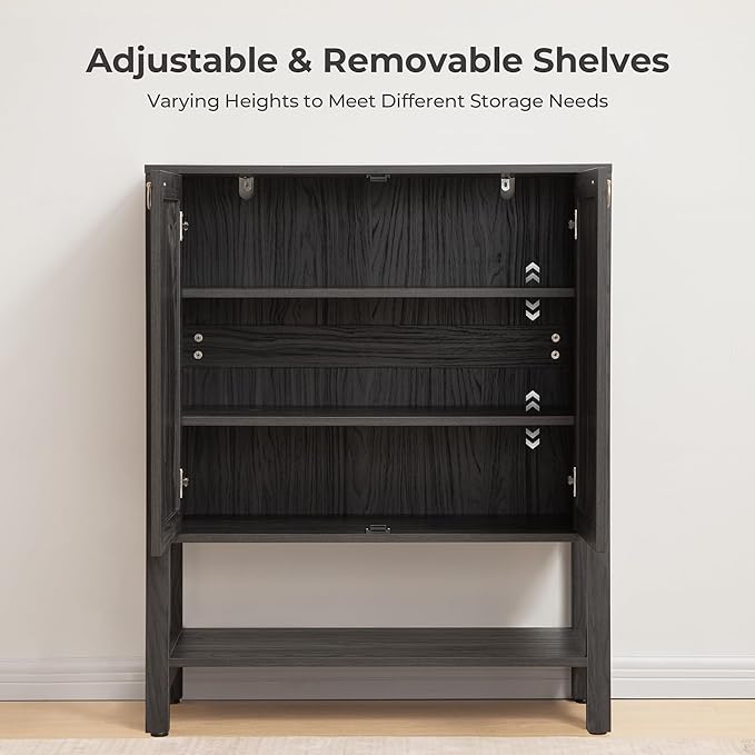 SICOTAS Shoe Cabinet with Storage - 3 Pieces Farmhouse Boho Shoe Organizer with Rattan Doors & Shelves, 5 Tier Free Standing Shoe Rack Storage Cabinet for Entryway, Hallway, Foyer, Closet (Obsidian)