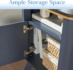 QUW Fluted Nightstands with Charging Station, 18" Modern Side Table, Wooden Bedside Table with Faux Marble Top, Open Storage, Cabinet, End Table for Bedroom, Living Room, Navy Blue