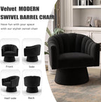 Swivel Accent Chair Set of 2, Upholstered Velvet 360° Swivel Barrel Chair for Living Room Overstuffed Bouncle Reading Chair Round Armchair for Bedroom,Vanity,Office (Black)