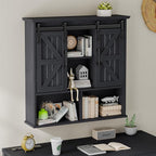 Vabches Bathroom Wall Cabinet, Farmhouse Medicine Cabinet with Double Sliding Barn Door and Adjustable Shelves, Wooden Vintage Storage Cabinet Wall Mounted for Bathroom, Kitchen Dining, Black