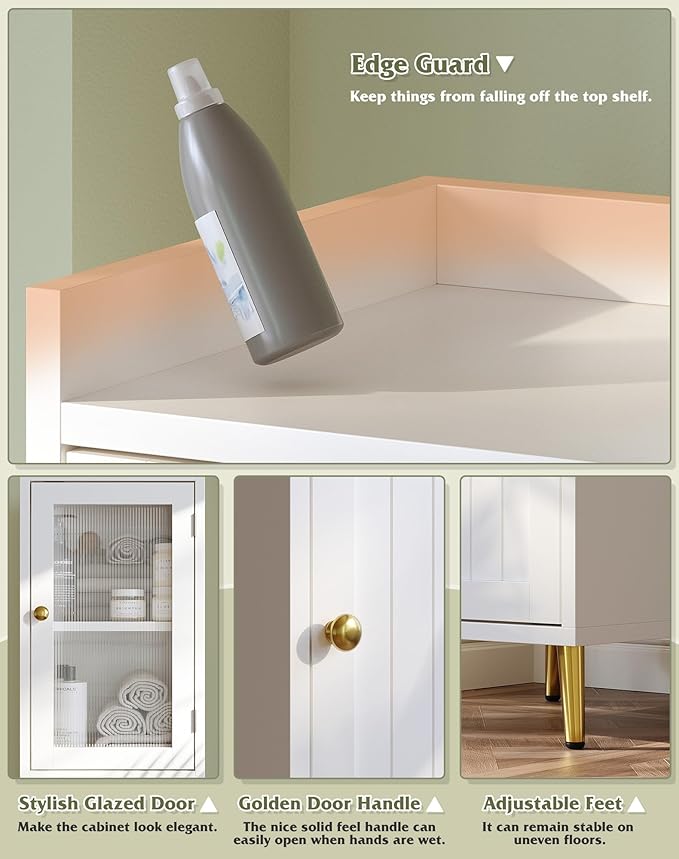 Bathroom Storage Cabinet, Bathroom Cabinet with 6 Shelves & 2 Doors, Tall Bathroom Storage Cabinet for Bathroom, Kitchen, Laundry Room, White