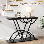 43" Console Table, Industrial Entryway Table with Storage Shelf, Narrow Wood Sofa Table with Metal Frame for Living Room, Hallway, Foyer, Entrance, Black