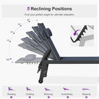 PURPLE LEAF Outdoor Lounge Chair Set of 3 Patio Chaise Pool Lounger Aluminum Frame with Side Table and Wheels for Outside Sunbathing Tanning Recliner Including Pillows Navy Blue