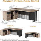 70.87 Inch L Shaped Executive Office Desk with 2 Drawers, Modern Home Office with File Cabinet, Business Furniture W/Stand Under Storage Organizer with 4 Wheels