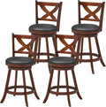 COSTWAY Bar Stools Set of 4, 24 Inch Classic Counter Height Chairs with X-Shaped Open Back, 4 PCS Swivel Barstool Set for Kitchen Island, Pub, Bistro, Café, Espresso (4, 24 Inch)