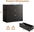 3-Piece Dresser Bedroom Set, 8 Drawer Dresser & 3 Drawer Nightstands with Gold Handles, Fluted Wood Chest of Drawers for Bedroom, Living Room, Entryway, Black