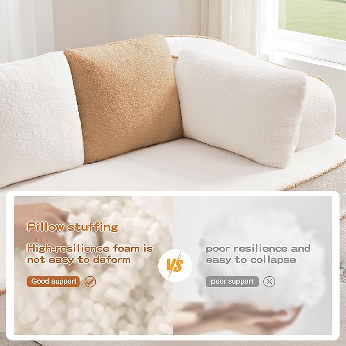 Cloud Sectional Sofa Modern Boneless Couch for Living Room, Comfy Deep Seat Comfy Teddy Fabric Double Sofa Chaise No Assembly Required (White, 77.2" Double Chaise Lounge)