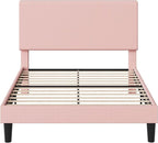 Allewie Queen Size Upholstered Bed Frame with Vertical Channel Tufted Headboard, Soft Corduroy Fabric Platform Bed, Strong Wooden Slats Support, Easy Assembly, No Box Spring Needed, Light Pink
