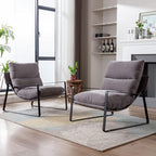 LukeAlon Modern Linen Accent Armchairs Set of 2, Upholstered Living Room Chairs with Metal Base Thickened Cushion Single Sofa Chairs Comfy Lounge Chairs for Bedroom Living Room, Grey