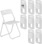 40 Pack White Plastic Folding Chairs, Indoor Outdoor Portable Stackable Commercial Seats with Steel Frame for Home Office Wedding Party Events Kitchen Dining, 350lb Capacity