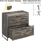 File Cabinet 2 Drawers Lateral File Cabinet with Charging Station for Letter/Legal/A4 Size Hanging Files, Large Wood File Storage Cabinets Printer Stand for Home Office, Dark Rustic Oak