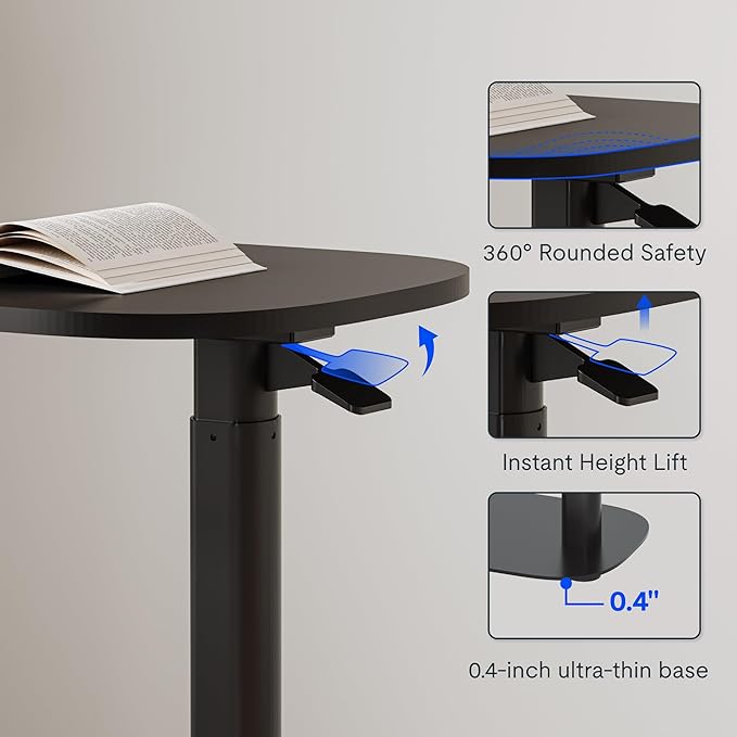 FLEXISPOT Adjustable C Table with Wheels, Mobile Snack Side End Table Sofa Couch Bedside Table Laptop Cart TV Tray Night Stand Small Space Side Table(23.6" W x 13.8" D,Black)
