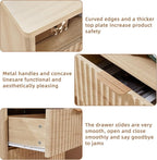 LEYAOYAO Fluted Nightstand with Charging Station, 23" Modern Night Stand with Woodgrain Top, 2 Drawers End Table w/Storage, Bedside Tables for Bedroom, Living Room, Curved Profile Design,Wood