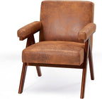 MELLCOM Mid-Century Modern Accent Leather Chair, Comfy Accent Chair with Solid Wood Frame,Upholstered Lounge Arm Chairs with Plump Cushion,Easy Assembly Reading Chair for Living Room,Bedroom,Brown
