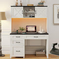 Farmhouse 67" H Executive Desk with Hutch,Computer Desk with 4 Drawers and LED light, Office table with Storage Cabinet & File Drawers and Charging Station, Wood Workstation for Home Office and Study