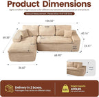 106" Oversized Couch Sofa, L Shape Couches for Living Room, No Assembly Required Corduroy Sectional Sofas with Left Facing Chaise for Home Apartment