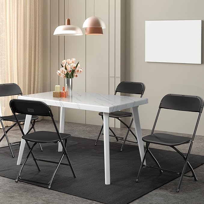 VINGLI 2 Pack Black Plastic Folding Chair, Indoor Outdoor Portable Stackable Commercial Seat with Steel Frame 350lb. Capacity for Events Office Wedding Party Picnic Kitchen Dining