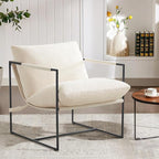 Furnilivng Large Sling Accent Chair, Comfortable Boucle Fabric Arm Chair, Upholstered Cozy Reading Chair for Living Room, Bedroom, Dressing Room, Home Office, White