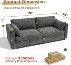 KKL Modular Sectional Sofa Couches for Living Room, Loveseat Sofa Couch with Adjustable Backrest, 2 Seater Sofa Couch with Comfy Cushion, Chenille, Grey