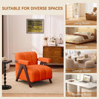 Accent Chair Mid-Century Modern with Wide Backrest for Bedroom, Upholstered Living Room Chair with Wooden, Lounge Armchair with Thick Cushion, Cute Teddy Comfy Chair, Orange