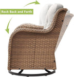 HUMMUH 3-Piece Swivel Rocking Rattan Chair Outdoor, Patio Bistro Furniture Conversation Set, Cushioned Wicker Chair with Glass Coffee Table(Yellow,Beige)