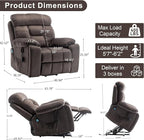 Oversized Lift Recliner Chairs for Elderly, 26in Extra Wide Power Chair with Massaga and Heating, Large Electric Lay Flat Recliners Sofa for Big and Tall Adult Lounging, Velvet Dark Brown