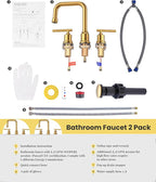 Brushed Gold Bathroom Faucet Set: WOWOW Widespread Bathroom Sink Faucet 3 Hole with Pop-up Drain and Supply Lines, 8 Inch Vanity Taps 3 Pieces Basin Tap 2 Handle Modern (Set of 2)