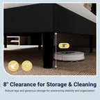 Allewie Queen Size Platform Bed Frame with USB Charging Station and Storage Shelf/Upholstered Velvet Wingback Headboard/Wooden Slats Support/No Box Spring Needed/Easy Assembly, Black