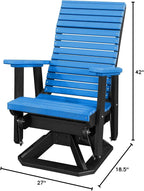 DutchCrafters Modern Horizontal Slat High Back Poly Adirondack Swivel Glider Outdoor Patio Chair (Black & Blue)