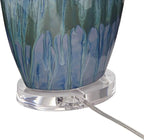 Possini Euro Design Annette Modern Style 3-Way Table Lamp with Table Top Dimmer 38" Tall Blue Drip Ceramic Off White Fabric Oval Shade Decor for Living Room Bedroom House Bedside Home
