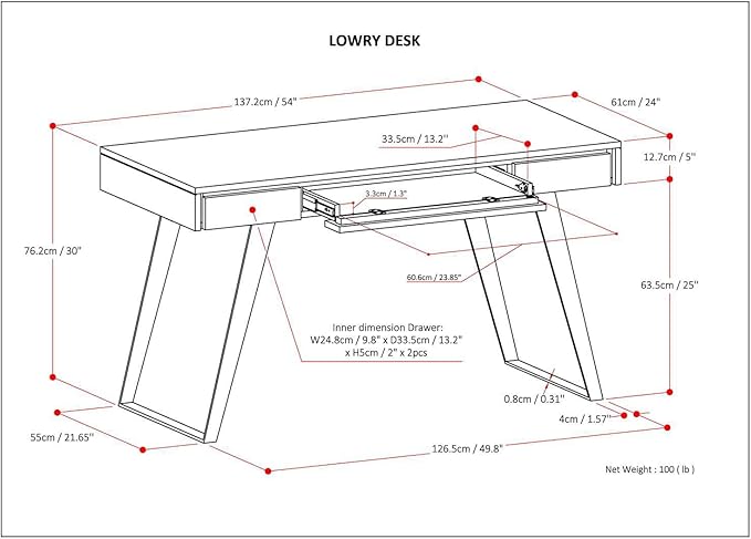SIMPLIHOME Lowry Desk - 54-Inch Wide Solid Acacia Wood and Metal Writing Desk in Distressed Grey, Modern Industrial Home Office Computer Table with 2 Drawers and Flip-Down Keyboard Tray
