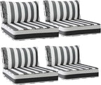 AAAAAcessories Outdoor Deep Seat Cushions, Waterproof, Fade-Resistant Patio Furniture Replacement Cushions, 24" x 24" x 5" + 24" x 13.5", Set of 4, Gray Cabana Stripe
