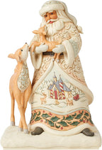 Enesco Jim Shore Heartwood Creek White Woodland Santa Holding a Fawn Figurine- Stone Resin Hand Painted Crafted Collectible Santa Figurines Christmas Home Decor Statue, 10.63 Inch