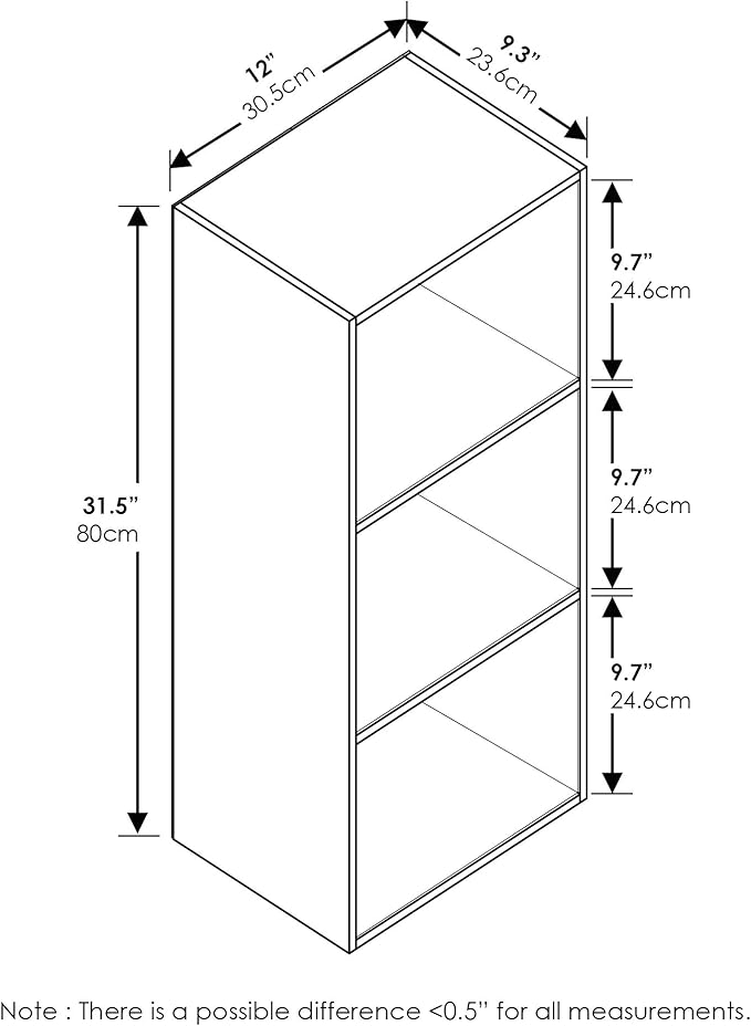 Furinno LUDER Book Shelf, 3-Cube Bookshelf, Bookcase with Open Shelves, 9.3 x 12 x 31.5, for Living Room, Bedroom, Home Office, White/Pink
