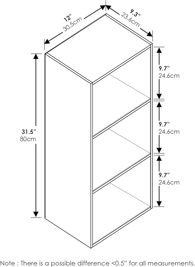 Furinno LUDER Book Shelf, 3-Cube Bookshelf, Bookcase with Open Shelves, 9.3 x 12 x 31.5, for Living Room, Bedroom, Home Office, Blackwood