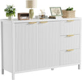 Fluted Sideboard Buffet Cabinet, 46.5" Storage Buffet Cabinet with 2 Doors & 3 Drawers, Modern Wood Sideboard Console for Living Room, Dinning Room, Kitchen, White