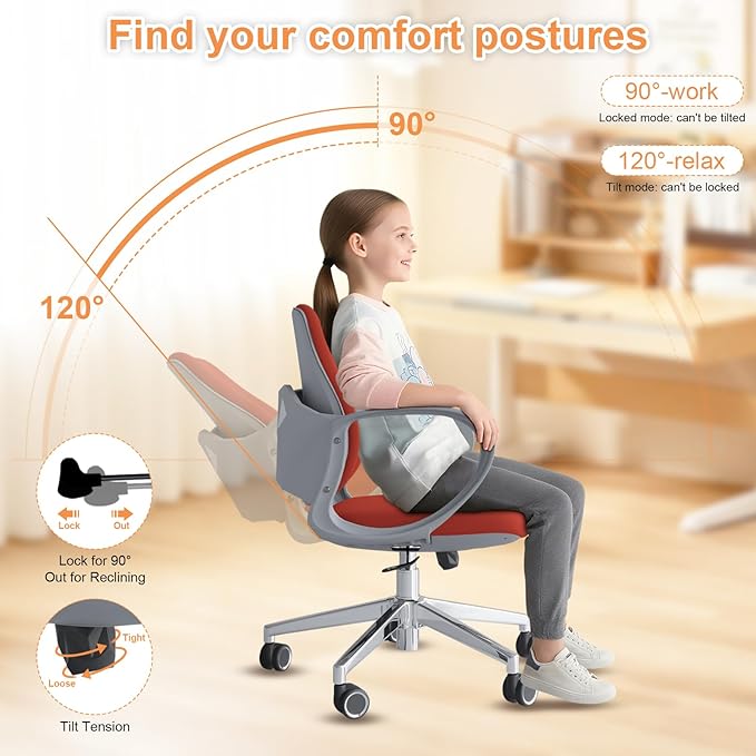 Ergonomic Office Chair Desk Chair Dual-backrest Computer Chair with Flexible Lumbar Support and Adjustable Height, 500lbs Extra Wide Seat with Wheels, for Home & Office Use Red