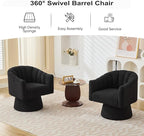 Swivel Accent Chair Set of 2, Upholstered Teddy 360° Swivel Barrel Chair for Living Room Overstuffed Bouncle Reading Chair Round Armchair for Bedroom,Vanity,Office-Black