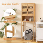 Giantex Over The Toilet Storage Cabinet, 4-Tier Bamboo Bathroom Space Saver with 2 Louver Doors, Open Shelf, Adjustable Bottom Bar, Over Toilet Bathroom Organizer for Laundry, Balcony, Restroom
