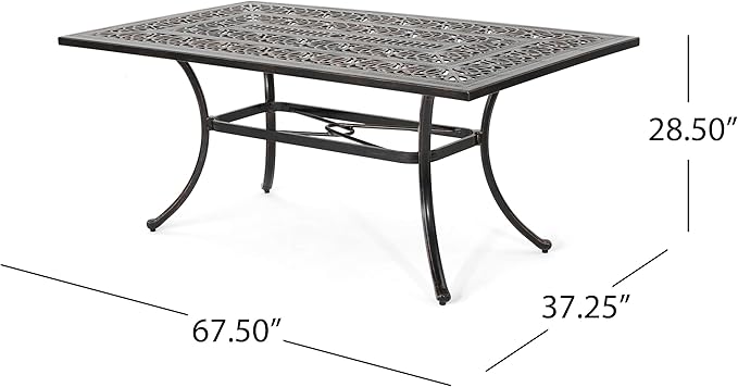 Christopher Knight Home Jamie Outdoor Rectangular Cast Aluminum Dining Table, Shiny Copper