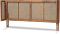 Eclectic Escape Mid-Century Modern Ash Wanut Finished Wood and Synthetic Rattan Wrap-Around Headboard Queen