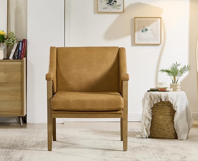EALSON Modern Accent Chairs Set of 2 Comfy Leather Living Room Chairs with Wooden Frame and Armrest Mid Century Upholstered Reading Lounge Armchairs for Living Room/Bedroom/Reading/Balcony, Brown
