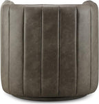 CHERS Rivet Mid-Century Modern Swivel Armchair, Channel-Tufted Faux Leather Accent Chair, 360-Degree Rotating Lounge Chair with Ergonomic Design for Living Room, Bedroom, Home Theater, Pewter