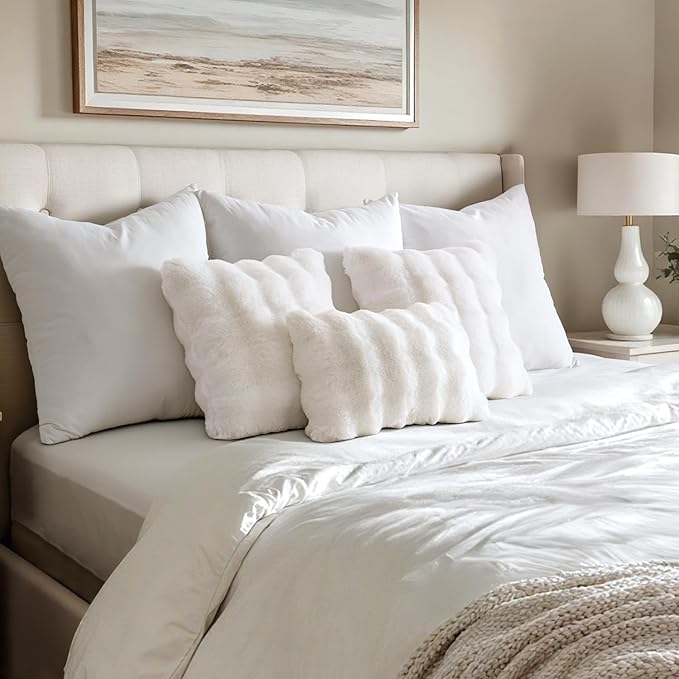 MIULEE Faux Fur Pillow Covers Thick Soft Plush Christmas Lumbar Throw Pillows Luxury Home Decor for Winter Holiday Couch Bedroom Living Room Sofa,12x20 Inch Pack of 2 White