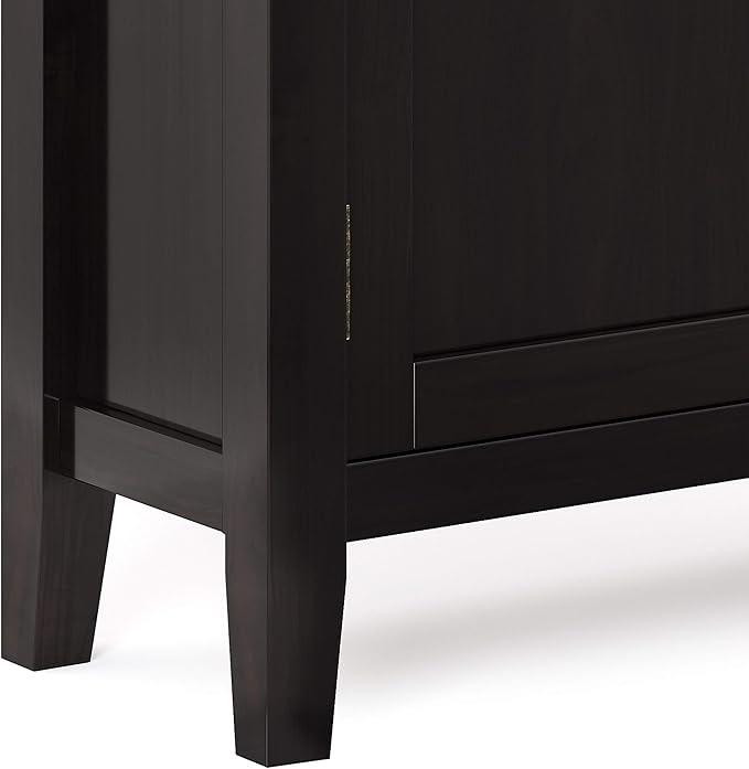 SIMPLIHOME Redmond SOLID WOOD 32 inch Wide Transitional Low Storage Cabinet in Hickory Brown for the Living Room, Entryway and Family Room